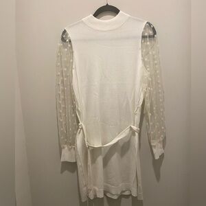 Madison + Hudson Crew Neck Sweater Dress W/Sheer Polka Dot L/S Women’s Small NWT